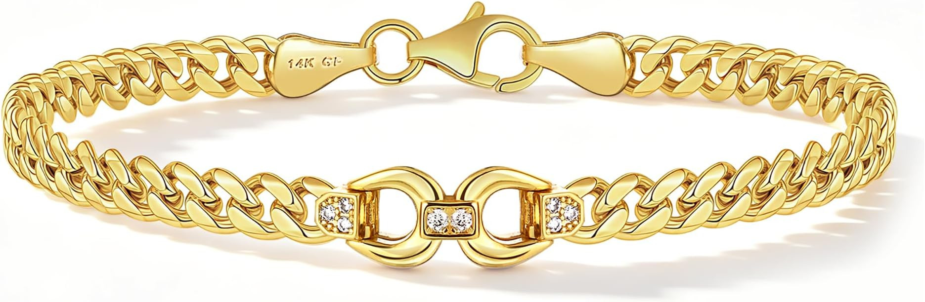 YOIHUR 4mm Cuban Link Bracelet for Women, 14K Gold Hypoallergenic Double Horseshoe Charm Women's ... | Amazon (US)
