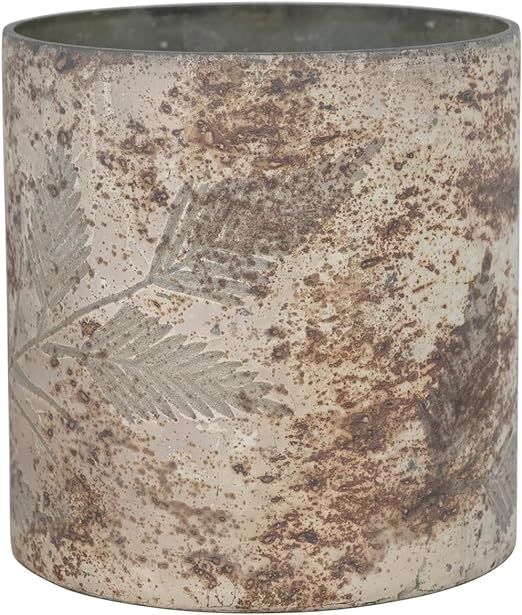 Creative Co-Op Glass Candle Holder with Etched Leaf Pattern, Distressed Matte Cream and Brown | Amazon (US)
