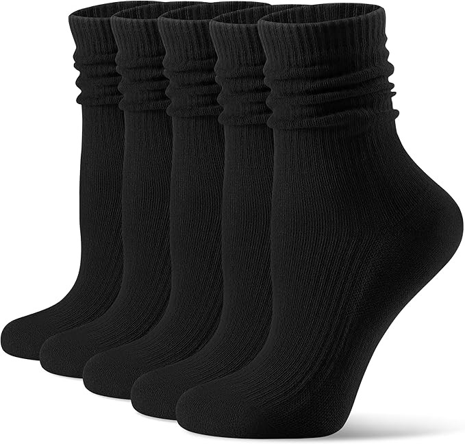 CS CELERSPORT Crew Socks for Women, 5 Pack Retro Cotton Casual Cushioned Slouchy Socks | Amazon (US)
