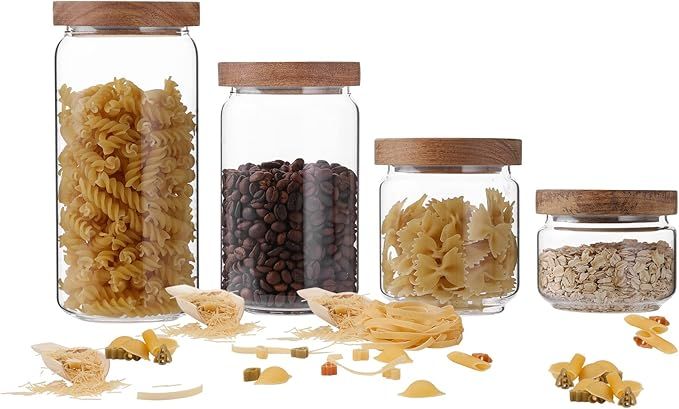 Emica Home Borosilicate Glass Kitchen Container/Canisters with Acacia Wood Air-tight Lid Set-4 Pa... | Amazon (US)
