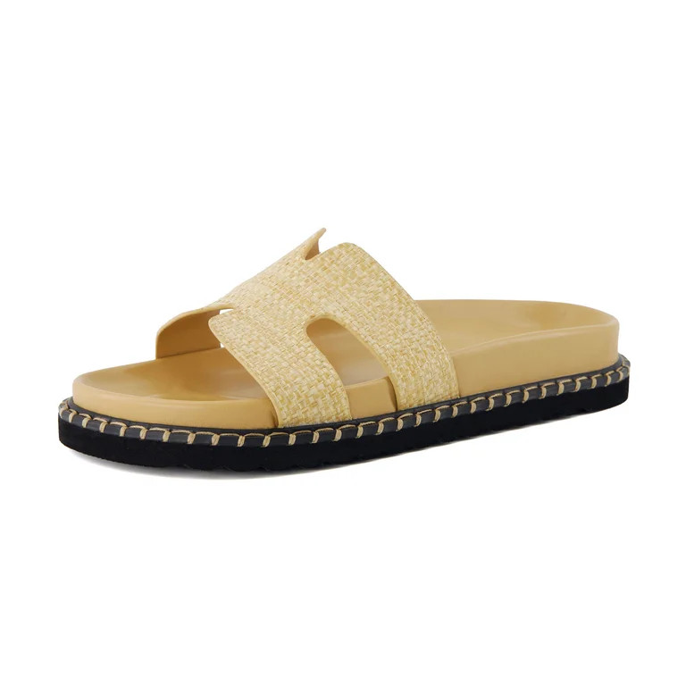 Cushionaire Crisp Women’s Slide Sandal – Faux Leather Cutout Slip-On with Artisan Stitching &... | Walmart (US)