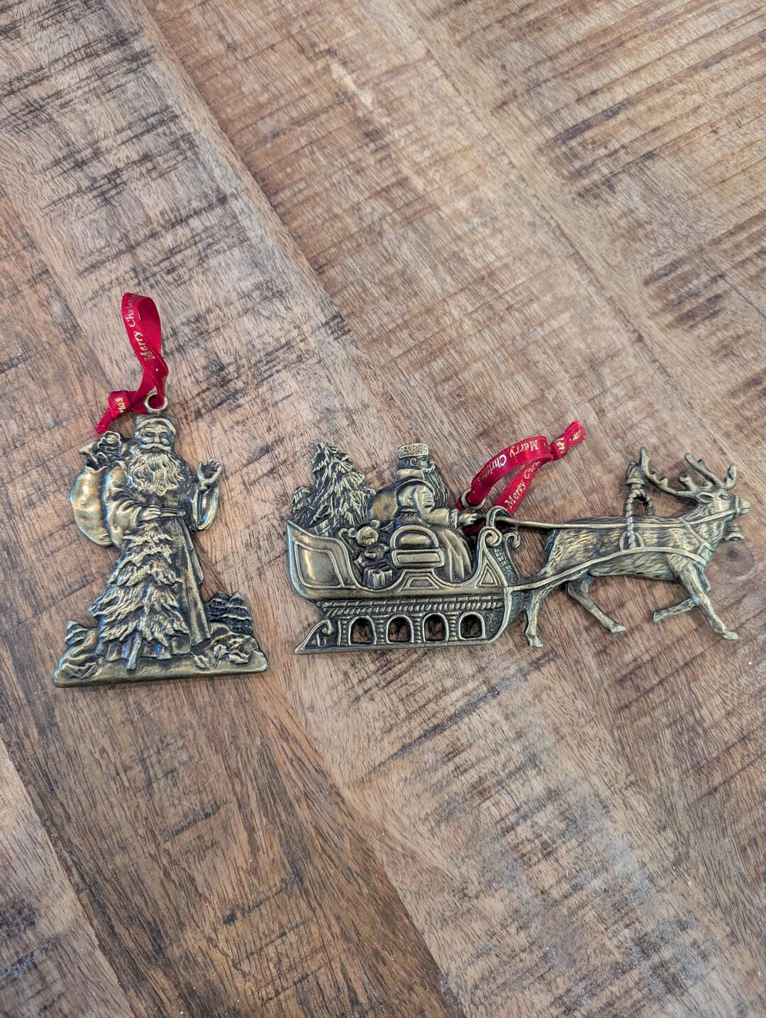 Vintage 1980s Solid Brass Santa and Sleigh With Reindeer From Hallmark Cards // Set of Two Christ... | Etsy (US)