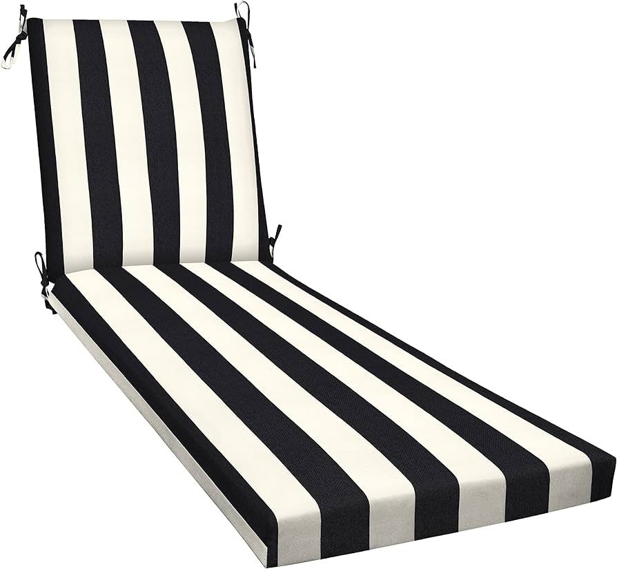 Honeycomb Outdoor Cabana Stripe Black & Ivory Chaise Lounge Cushion: Recycled Fiberfill, Weather ... | Amazon (US)