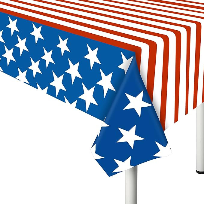 Esjay 4th of July Tablecloth, 2 Pack American Flag Plastic Table Covers(54"x72") for Patriotic Pa... | Amazon (US)