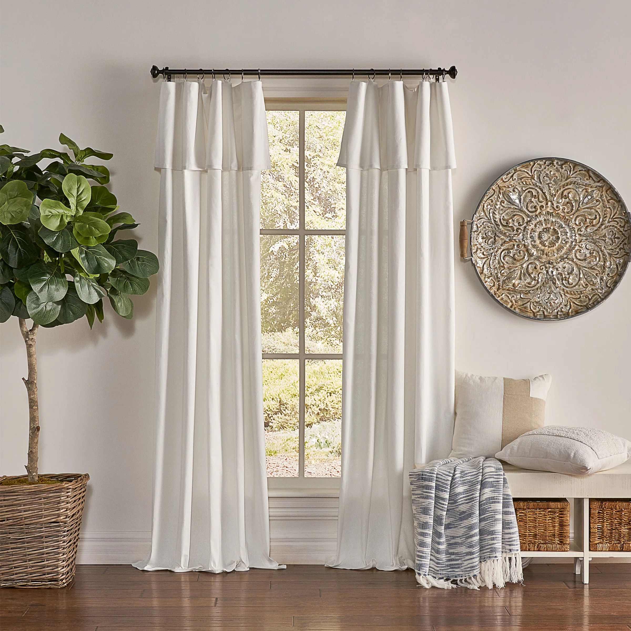 Destini Drop Cloth Light Filtering Ring Top Tab Farmhouse Curtain with Valance | Wayfair North America