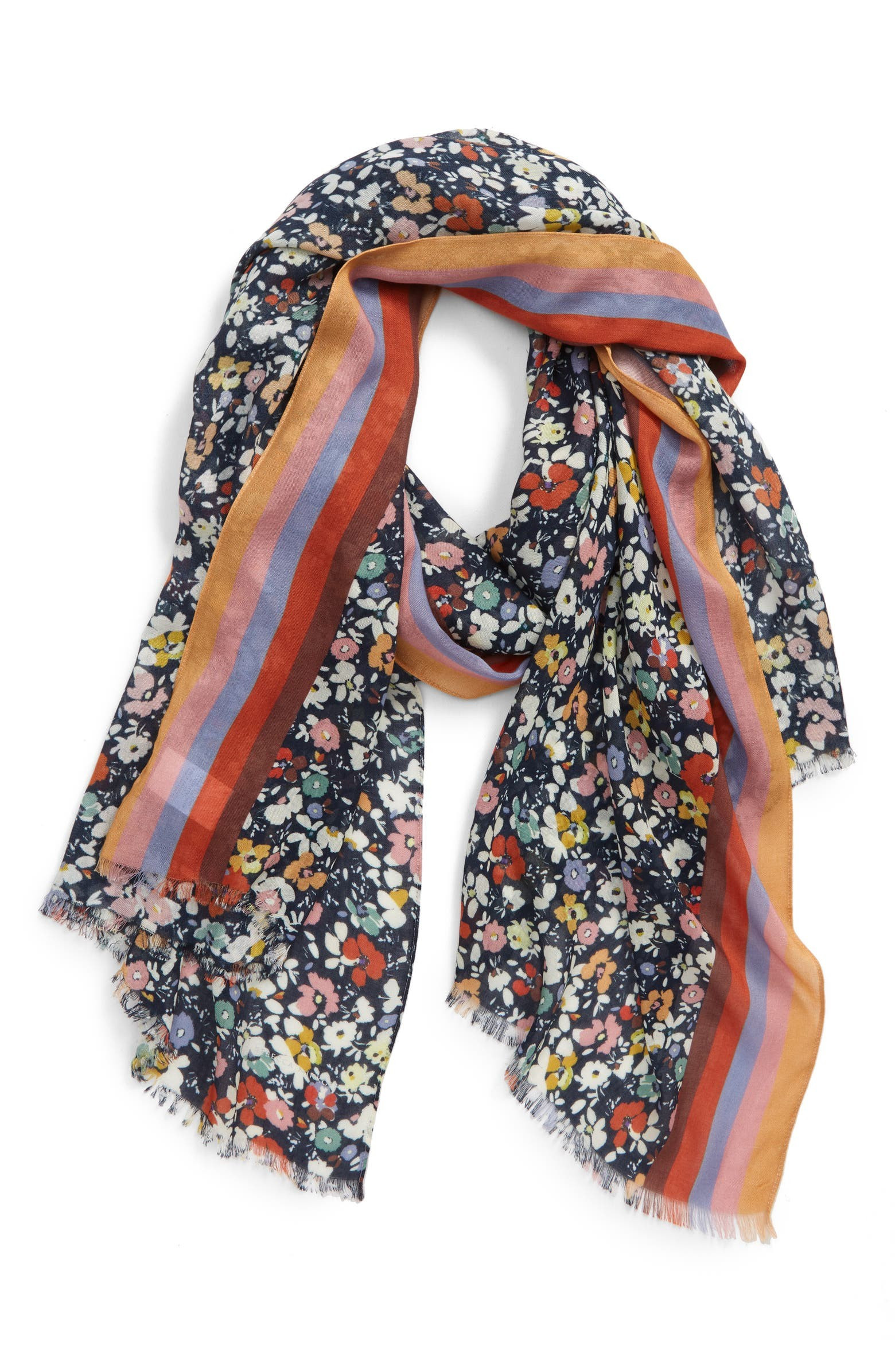 Stripe Trim Floral Scarf | Nordstrom