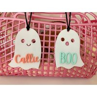 Halloween Basket Tags, Name Personalized Wood Boo Tag, Ghost Kids Decorations | Etsy (US)