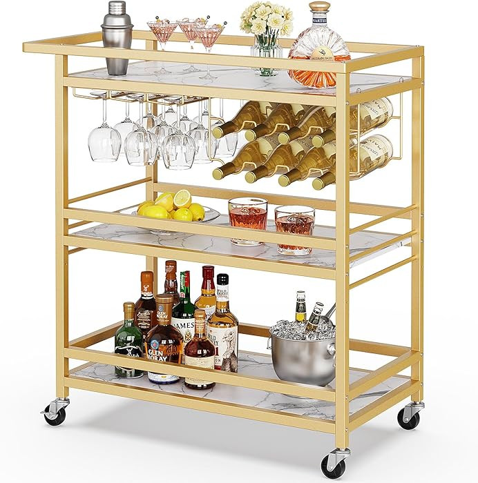 Leteuke Bar Cart for Home, 3 Tier Gold Serving Rolling Carts with Wheels, Drink Cart, Liquor Stan... | Amazon (US)