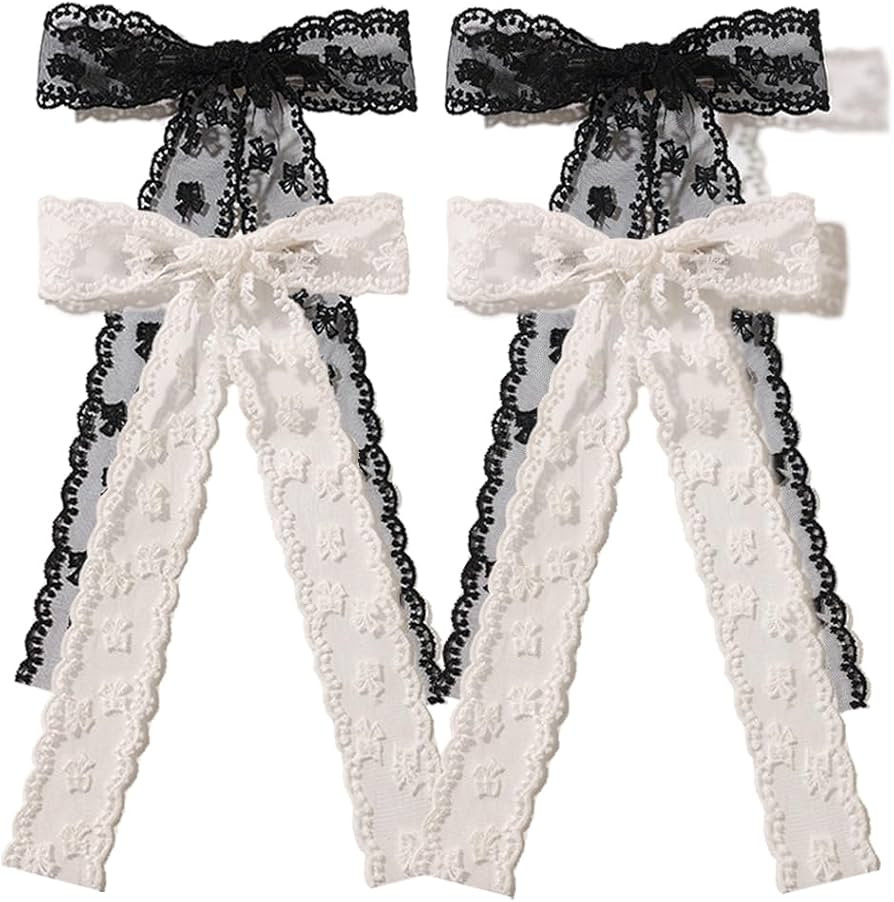 4Pcs Large lace Hair Clips for Women Girls,Lace Tassel Bows Metal Clips with Long Tail Ribbons,Cu... | Amazon (US)