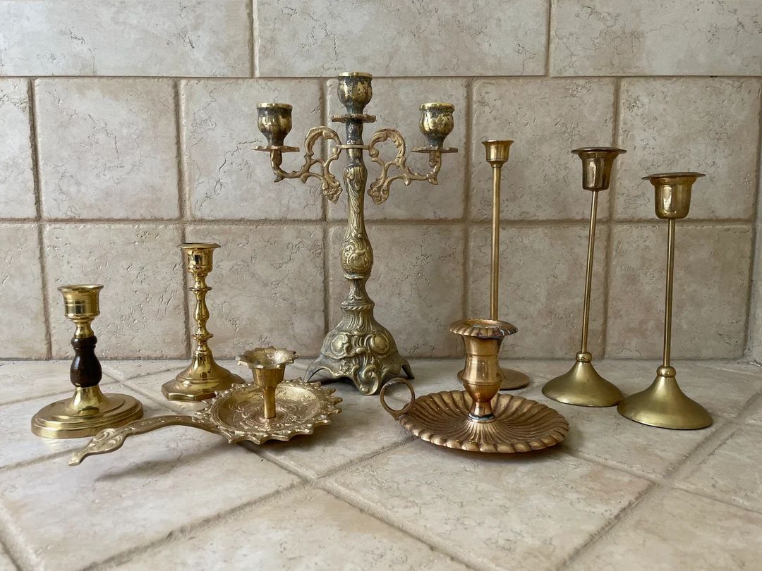 Brass Candlestick Holders  Collection of Brass Candlestick - Etsy | Etsy (US)