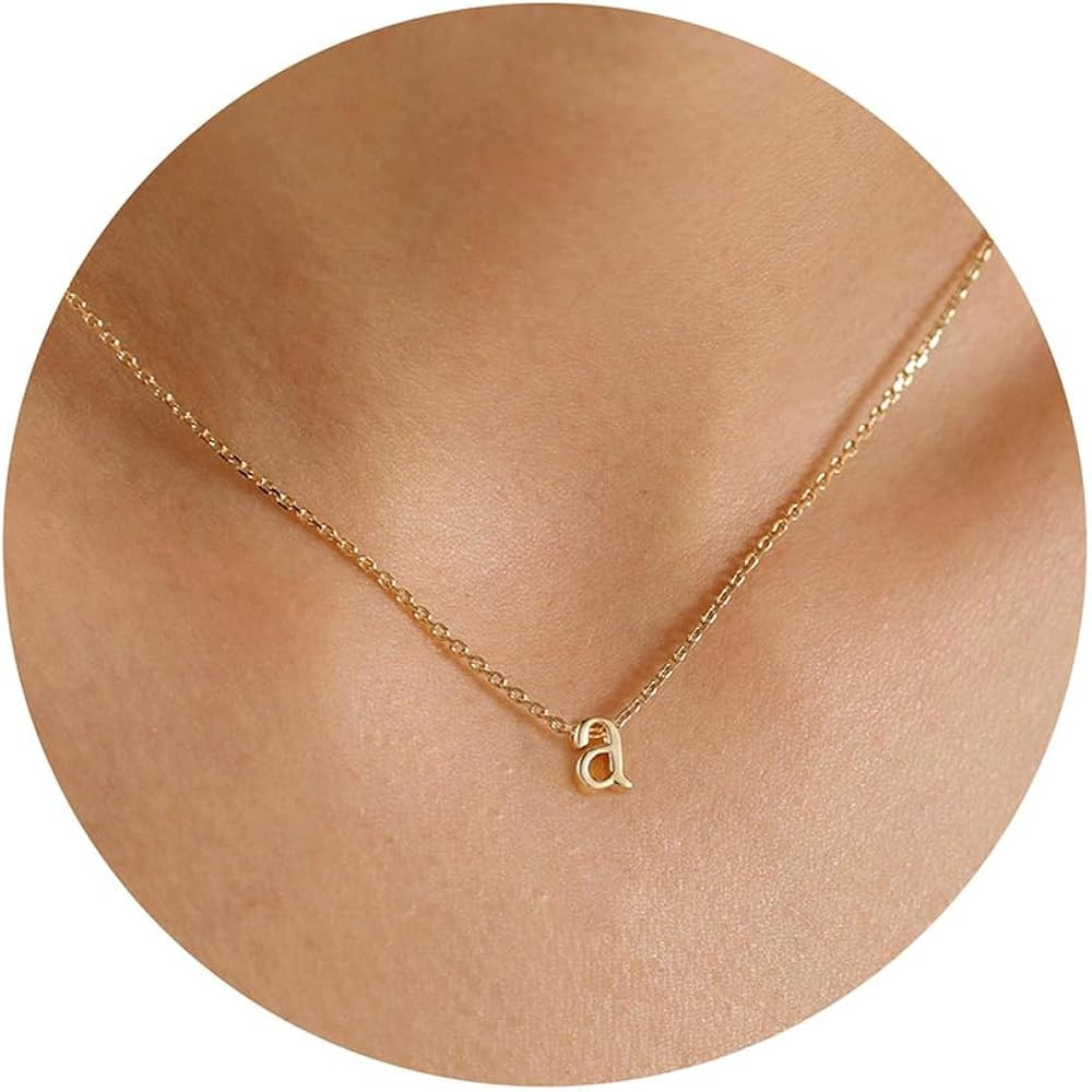 MONOOC Dainty Initial Necklaces for Women Girls - 14K Solid Gold Over Lowercase Initial Necklace ... | Amazon (US)