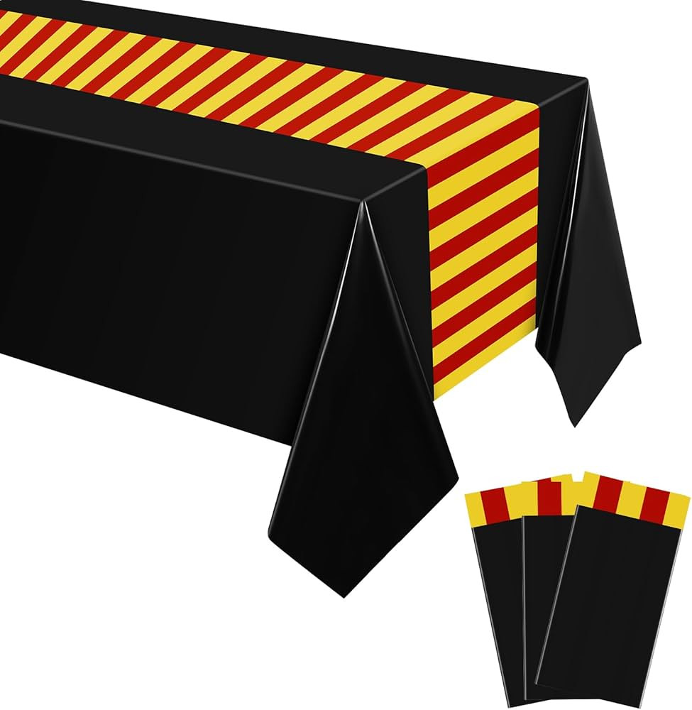 Oudain 3 Pcs Wizard Tablecloth 54 x 108 Inches Plastic Black Table Cover Red Golden Tablecloth Di... | Amazon (US)
