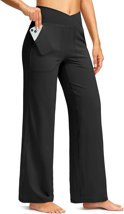 Soothfeel Wide Leg Pants Woman Yoga Pants with Pocket Crosscover High Waist Stretch Work Lounge C... | Amazon (US)