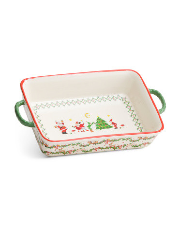 Stoneware Christmas Garland Medium Rectangular Roaster Pan | TJ Maxx