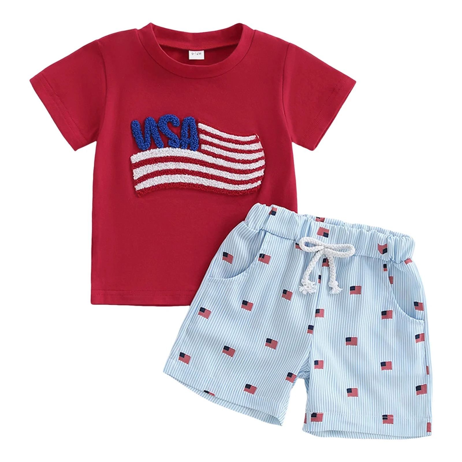 Sopiago Baby Boy 4th Of July Outfits Toddler Independence Day Short Sleeve T-shirt Solid Shorts S... | Walmart (US)