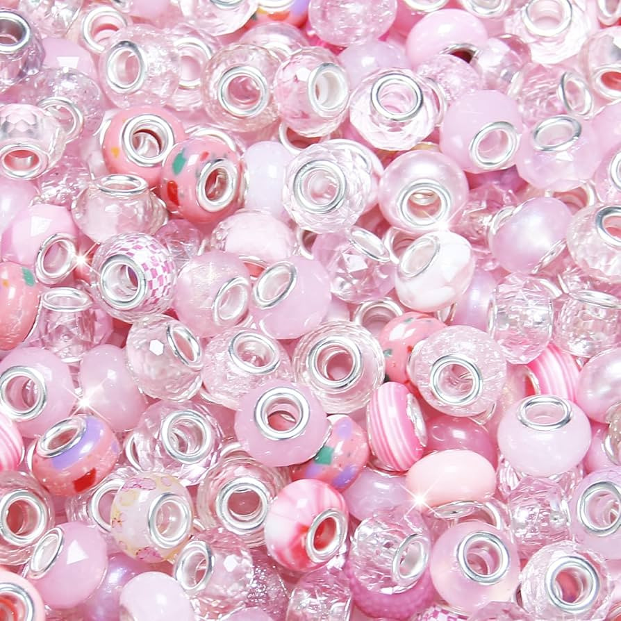 60 Pieces Large Hole Beads Spacer Bead Pink Assorted European Craft Big Beads Large Hole Lampwork... | Amazon (US)