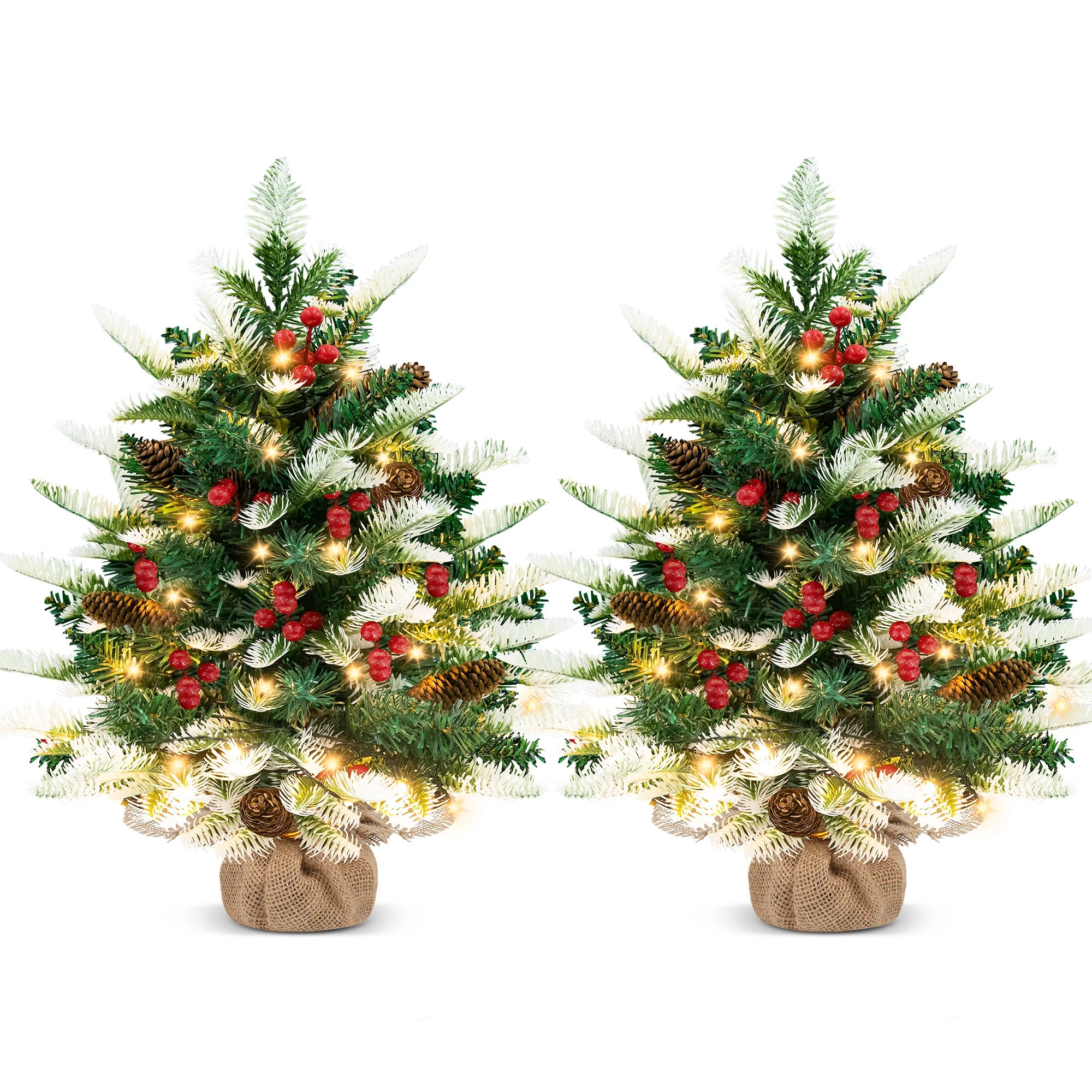 Yexmas 2PCS Mini Christmas Tree,24-inch Tabletop Artificial Christmas Tree with Lights and Wood B... | Walmart (US)