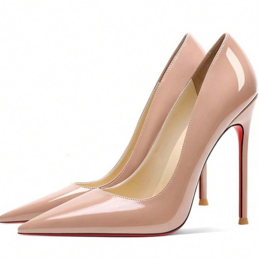 Red-Soled Sexy High Heels For Women - Popular Nightclub Style, Pointed-Toe Stiletto, Nude Patent ... | SHEIN