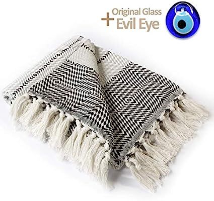 LUXURY Throw Blanket Decorative LightWeight With Fringe 100% COTTON |40”x71”| For Chair Couch... | Amazon (US)