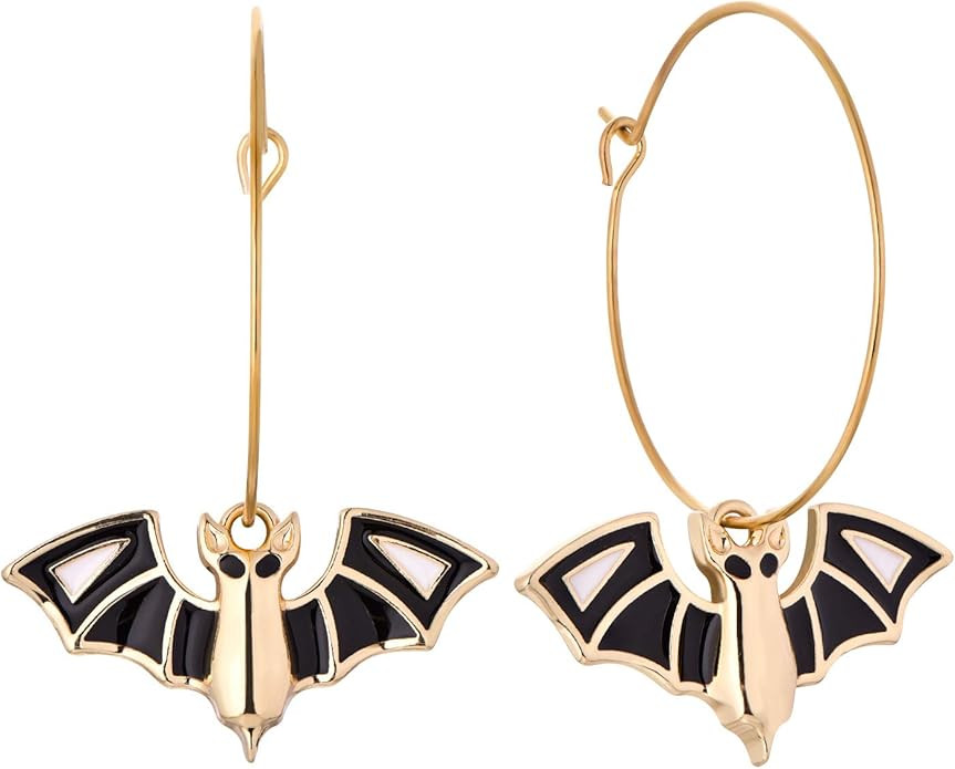 Starchenie Bat Dangle Hoop Earrings Gold Plated Halloween Jewelry for Women | Amazon (US)