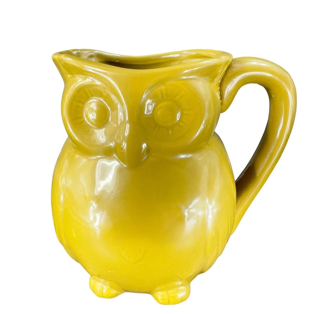 Whimsical Owl Bird Oversized Mug Cup Pitcher Olive Green Glaze Pottery Ceramic - Etsy | Etsy (US)