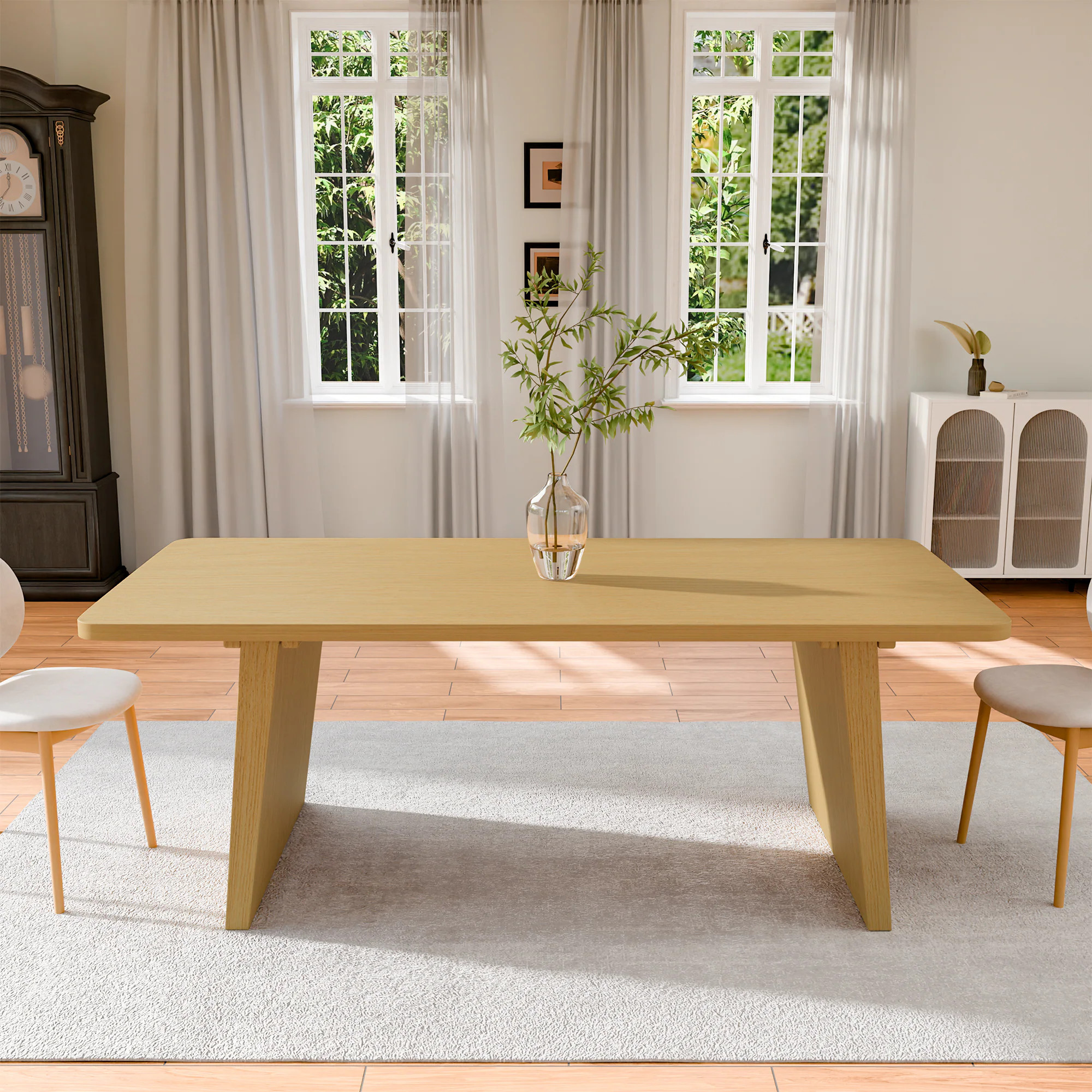 Dovelina Solid Wood Modern Dining Table Kitchen Table with 2 Slanted Legs one_size in Medium | LS0103-122603 | Lowe's