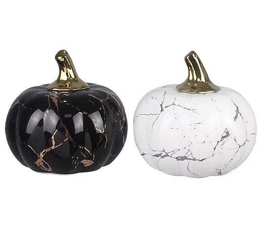 Young's Ceramic Black/White and Gold pumpkins-Set of 2 | QVC