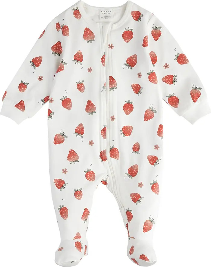 FIRSTS by Petit Lem Strawberry Print Organic Cotton Footie | Nordstrom | Nordstrom
