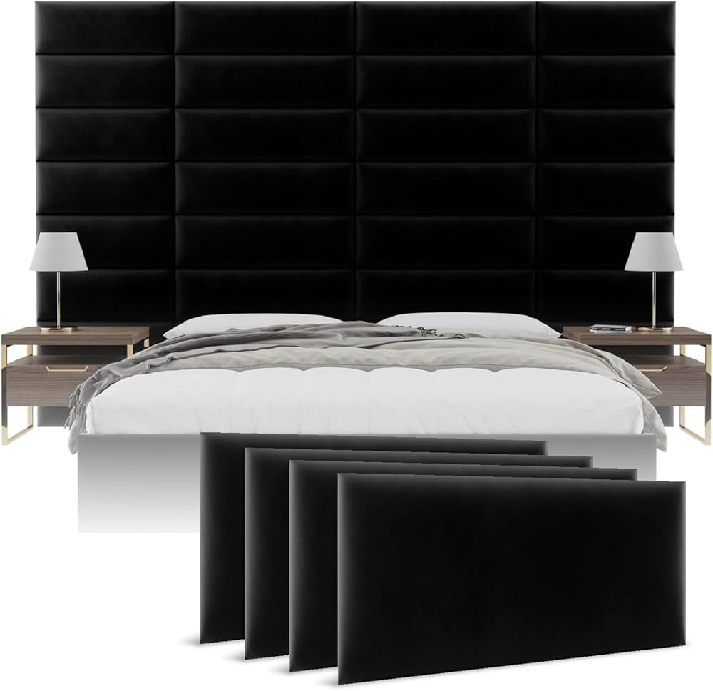 Vänt Upholstered Wall Panels - Queen/Full Size Wall Mounted Velvet Headboards - Velvet Black - S... | Amazon (US)