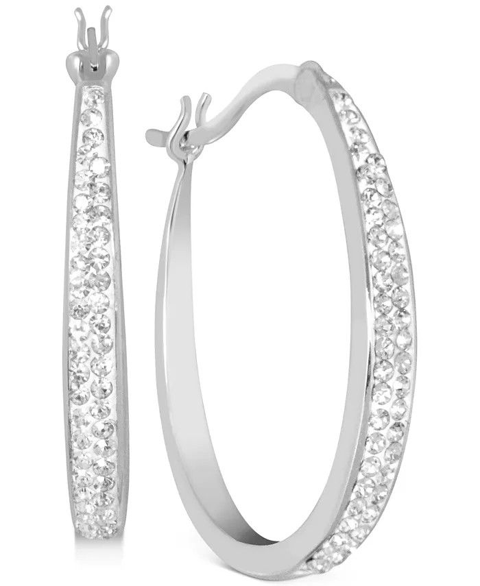 Crystal Tapered Hoop Earrings in Silver-Plate, 1.2" | Macys (US)