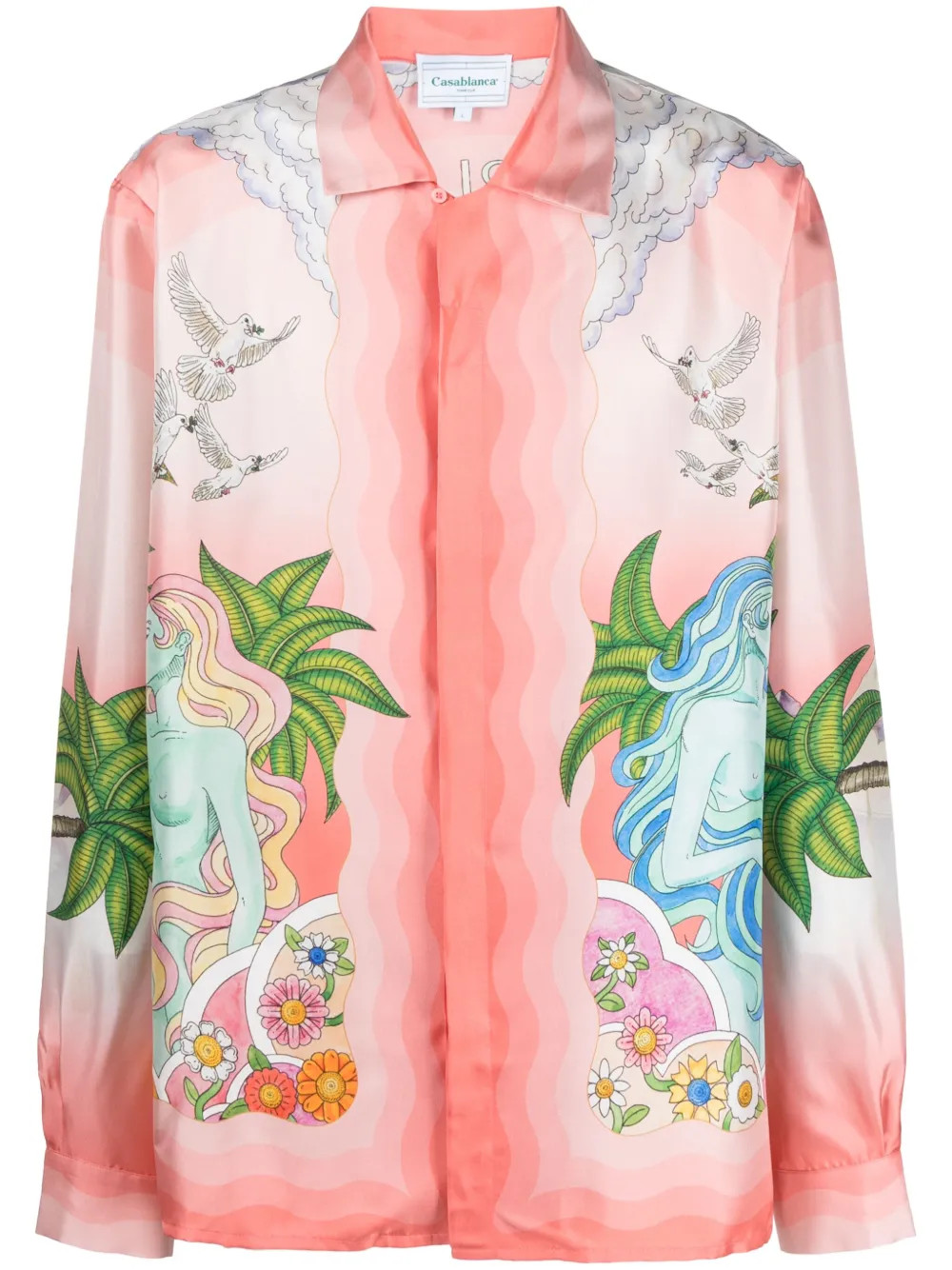 Casablanca Paix Et Amour Tennis Club-print Silk Shirt | Pink | FARFETCH | Farfetch Global