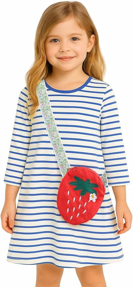 HILEELANG Toddler Girl Long Sleeve Dress Cotton Casual Jersey Shirt Playwear Applique Dress | Amazon (US)