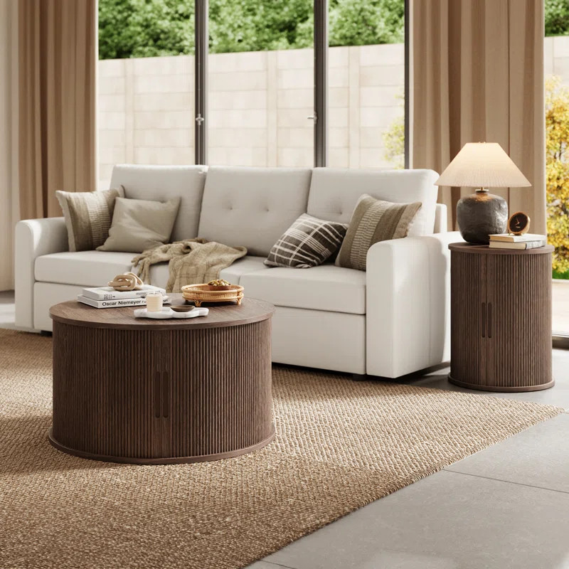 Leathia Fluted Coffee Table Round With Large Storage | Wayfair North America