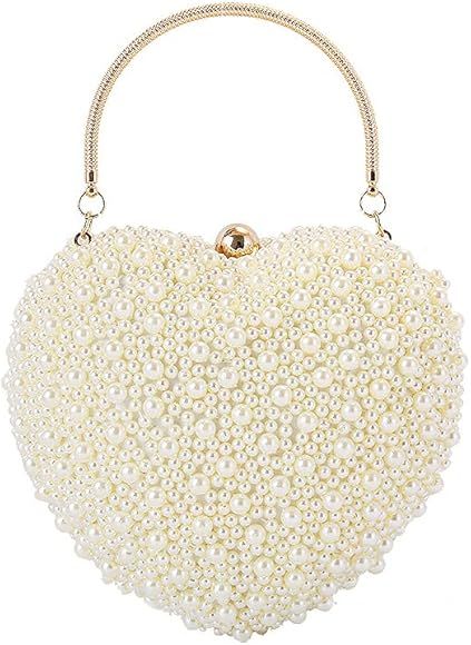 MANACUBE Women Beaded Evening Bags Vintage Pearl Heart Clutch Bag Elegant Purse with Detachable C... | Amazon (US)
