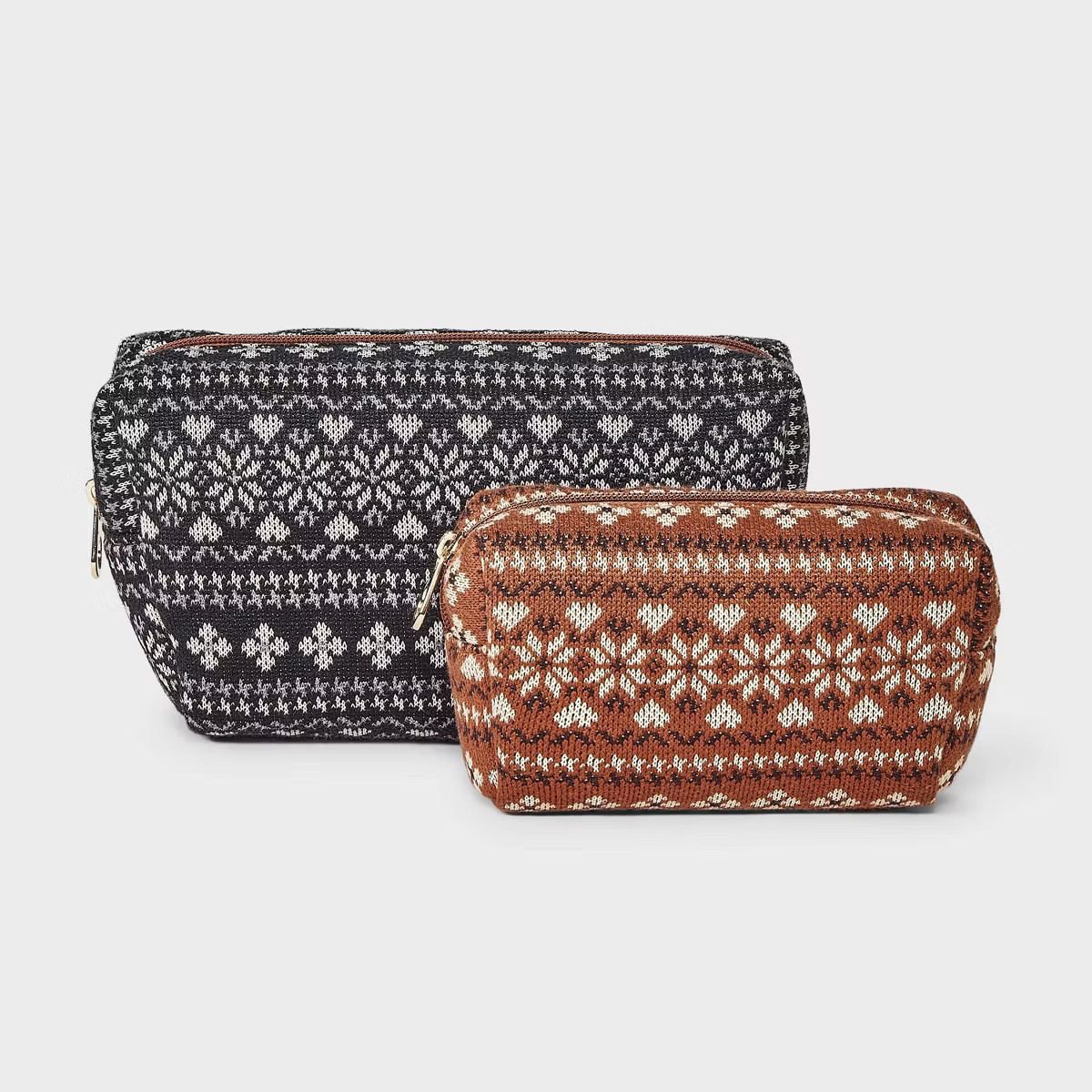 Fair Isle Pattern Cosmetic Pouch 2pc Set - Universal Thread™ Black/Brown | Target