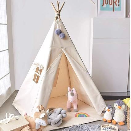 Avrsol Teepee Tent for Kids, Natural Cotton Canvas Foldable Children Teepee Play Tent for Girl Bo... | Amazon (US)