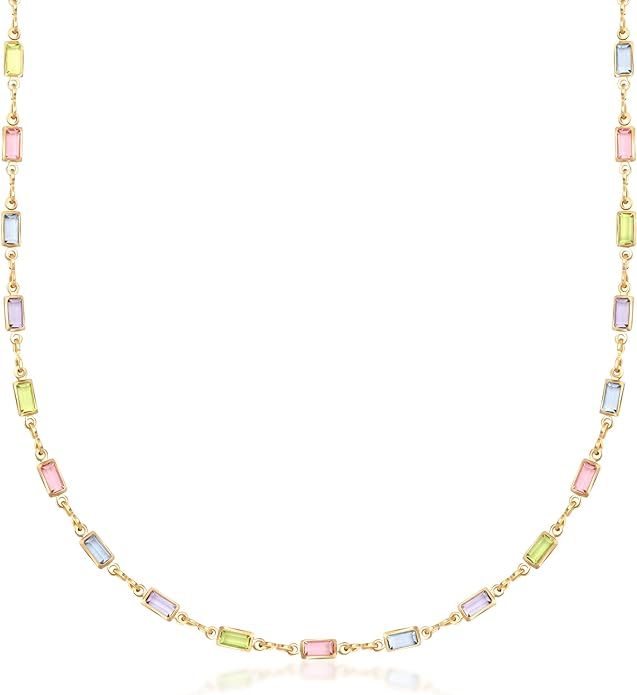 Barzel 18K Gold Plated Multi Stone Crystal Baguette Necklace for Women - Made In Brazil | Amazon (US)