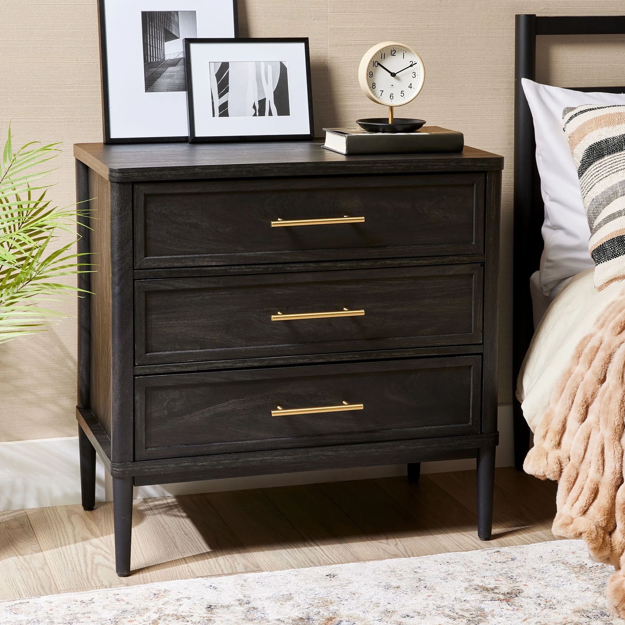 Better Homes & Gardens Oaklee 3-Drawer Nightstand with USB, Charcoal Finish - Walmart.com | Walmart (US)