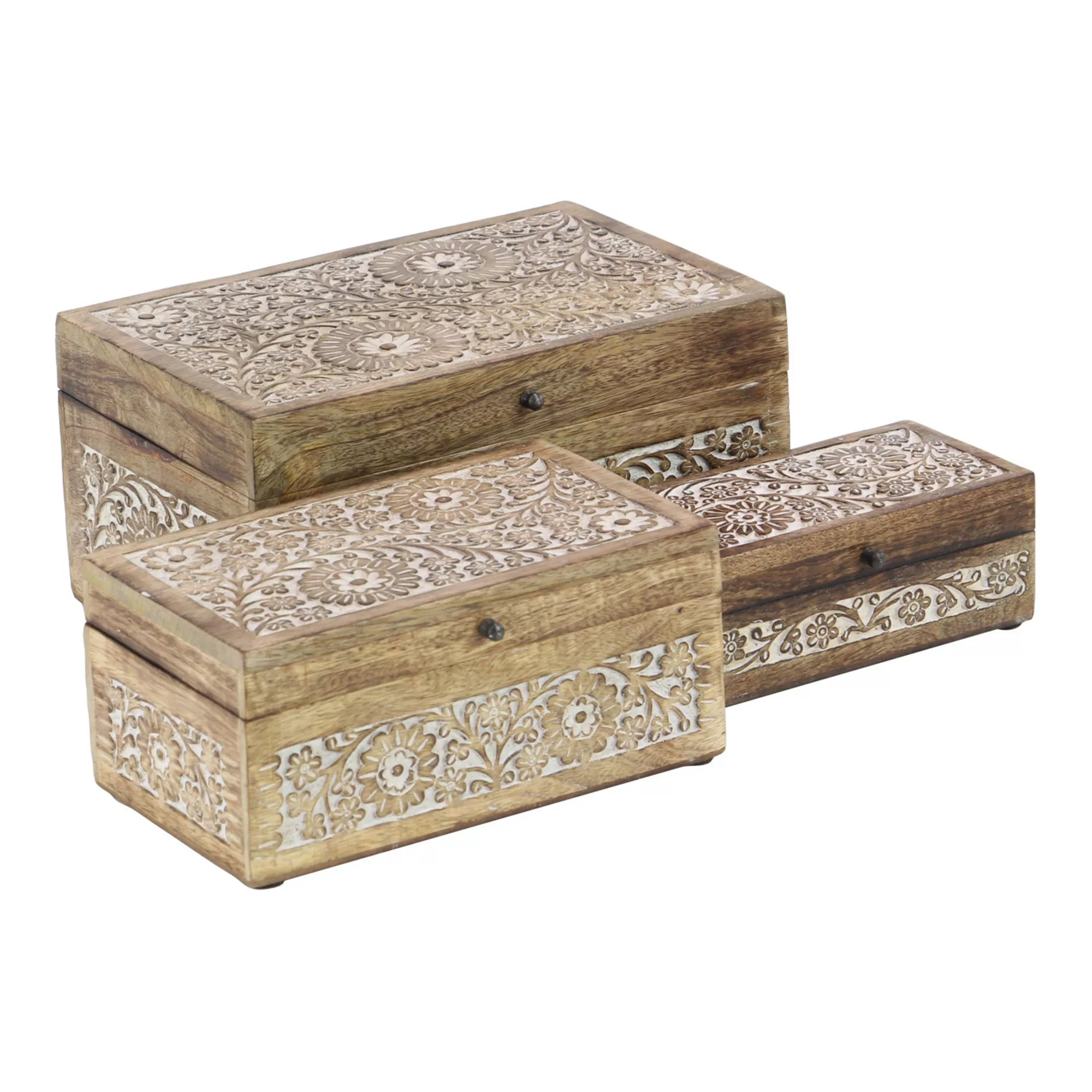 Stella & Eve Carved Floral Decorative Box Table Decor 3-piece Set | Kohl's