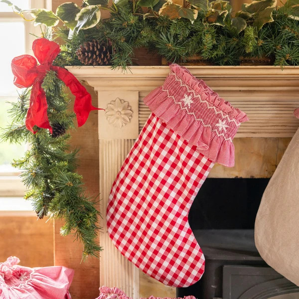 Edit58 x Smock London Red Gingham Smocking with Snowflake Hand Smocking | Smock London