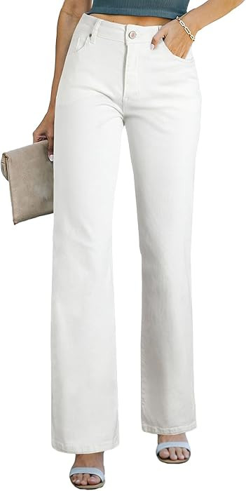 Sidefeel Women's Wide Leg Jeans Casual High Waisted Straight Zimbaplatinum Denim Pants with Pocke... | Amazon (US)