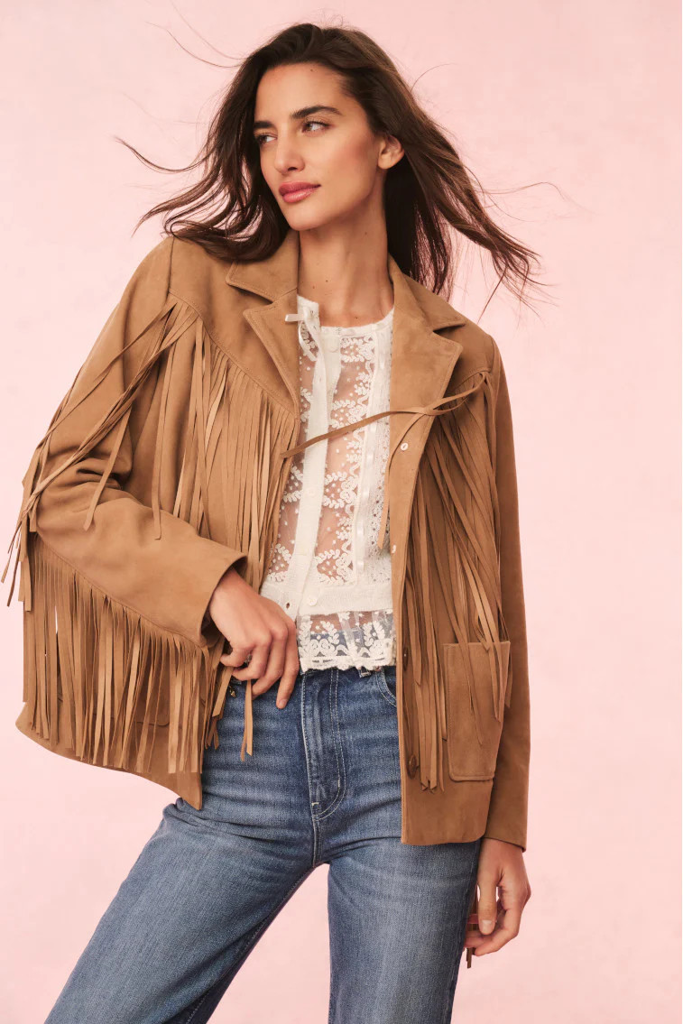 Geraline Suede Fringe Jacket - CAMEL / XS | LoveShackFancy