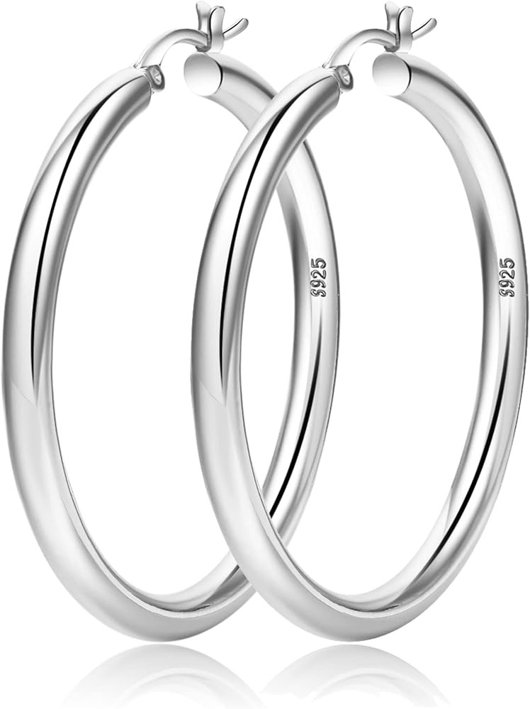 4mm Thick Gold Chunky Earrings Steling Silver Post Hoops Earrings For Women Hollow Tube Hoops Ear... | Amazon (US)