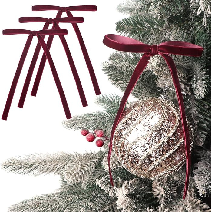 Ribbli Burgundy Velvet Bows for Christmas Tree 24 Pcs Vintage Wreath Ribbon Bows for Door Garland... | Amazon (US)