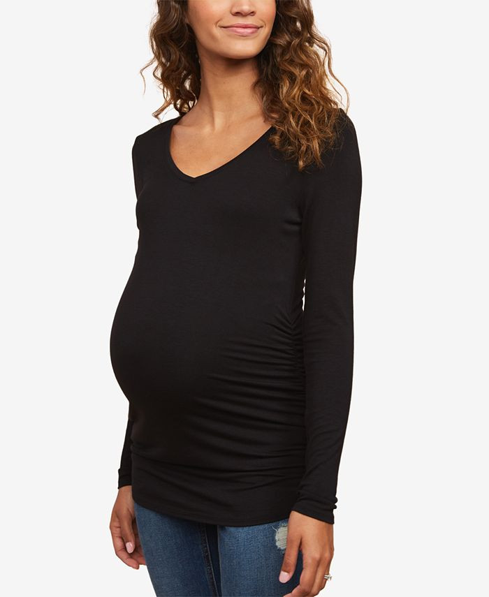Motherhood Maternity Long Sleeve Side-Ruched Maternity T-Shirt  & Reviews - Maternity - Women - M... | Macys (US)