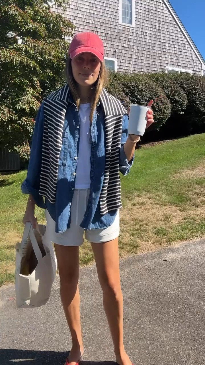 Tee - I sized up to medium
Denim shirt - I sized up to a large for an oversized fit
Striped shirt - TTS in a small
Shorts - TTS in a small

#LTKFindsUnder100 #LTKStyleTip #LTKSeasonal