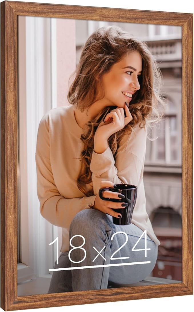 18x24 Wood Frame Brown, Rustic Natural Woodgrain 24x18in Poster Picture Frame, Distressed Brown 1... | Amazon (US)