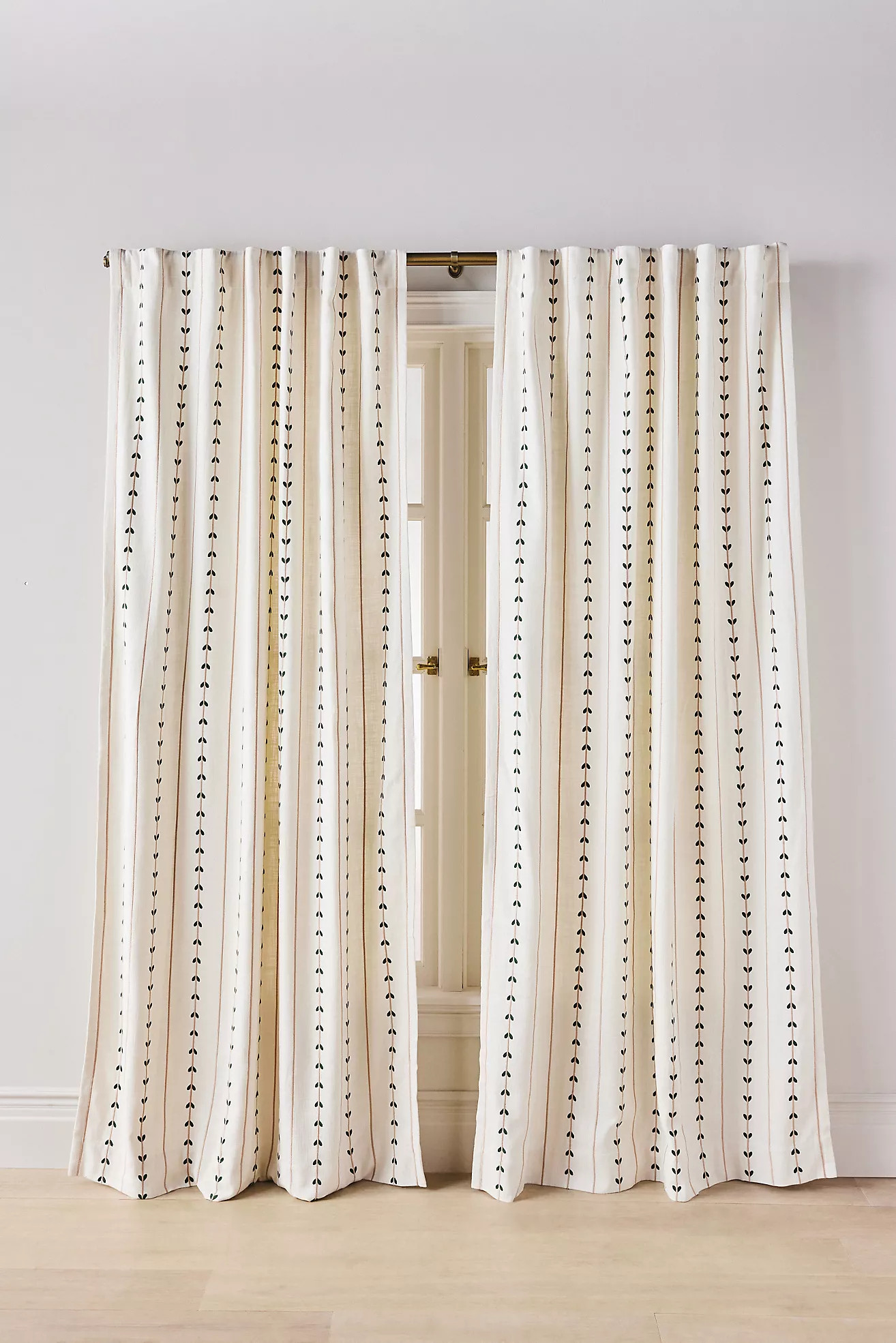 Embroidered Cotton Striped Hearts Curtain | Anthropologie (US)