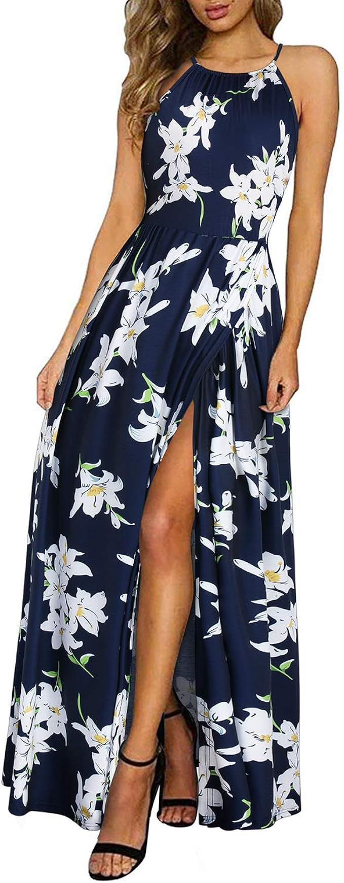 KILIG Women's Summer Casual Sleeveless Halter Neck Floral Print Beach Party Split Maxi Long Dress... | Amazon (US)