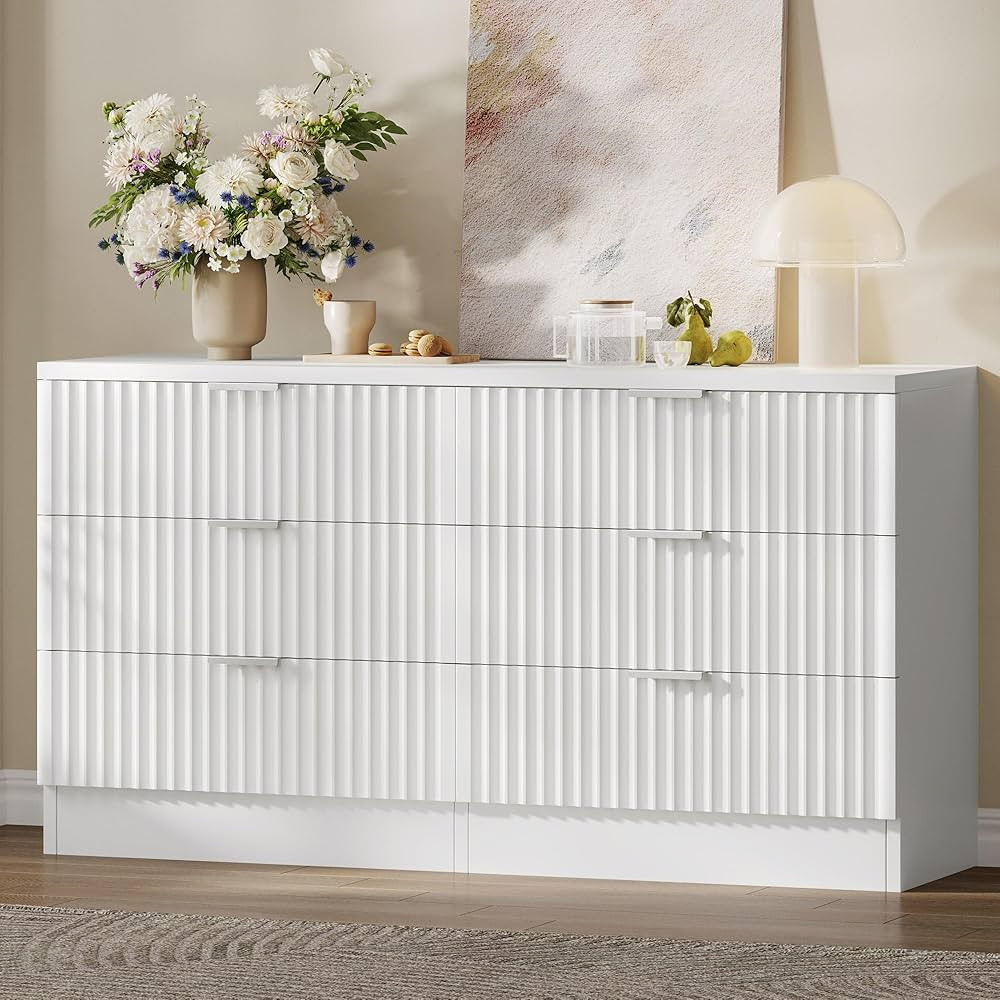 DWVO 6-Drawer Dressers, High Gloss White Chest of Drawers with Fluted Panel, Wide Versatile Stora... | Amazon (US)